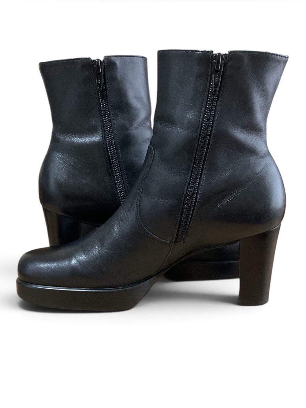 Michelle D Vintage Black Leather Chunky Platform Ankle Boots Size 8M
